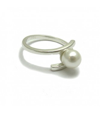 R001116 Stylish Sterling Silver Ring Solid 925 With 8mm Round Pearl Handmade Empress